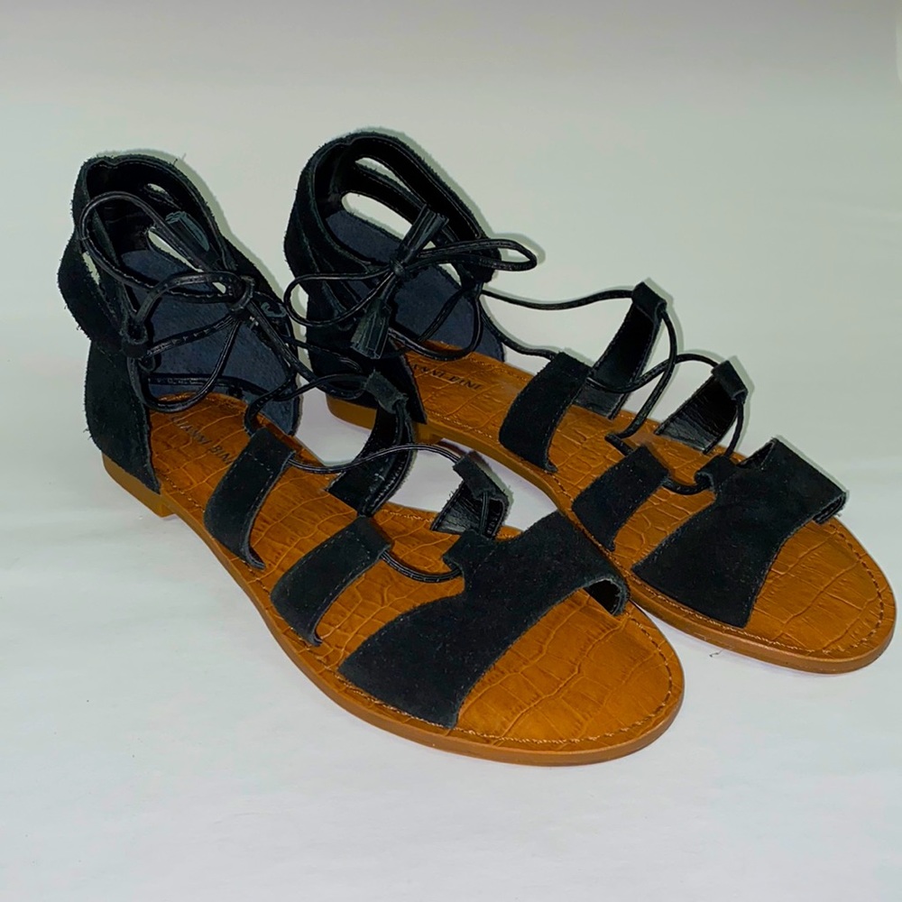 Gianni Bini black suede tie ankle sandal sz 8.5